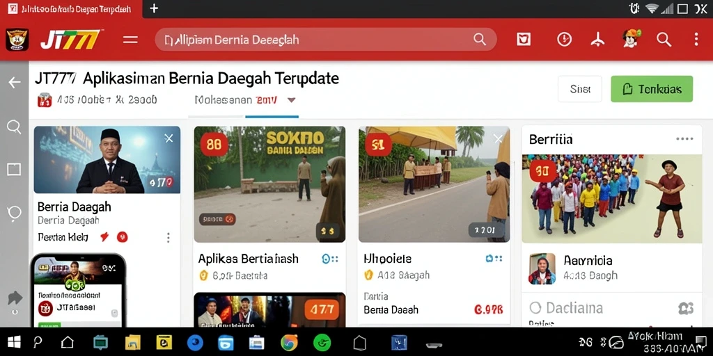 Antarmuka aplikasi JT777 menampilkan berita daerah terkini.