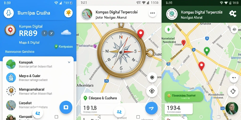 Antarmuka pengguna RR89 dengan fungsi kompas digital yang jelas.