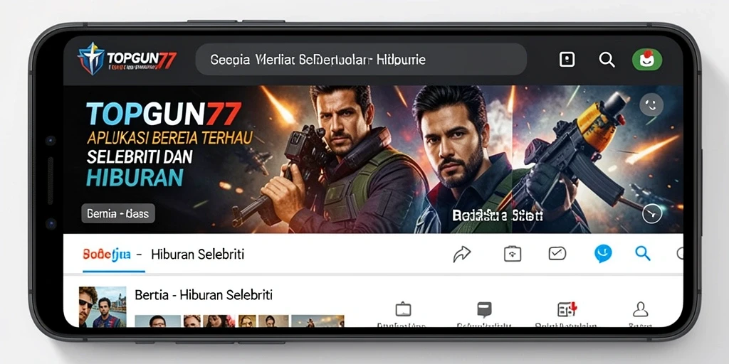 Tampilan antarmuka utama aplikasi TOPGUN77 untuk berita selebriti.